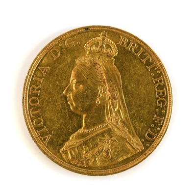 Lot 140 - Victoria, Gold £5 1887, obv. Jubilee bust left,...