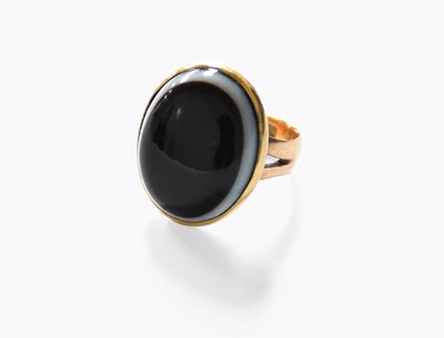 Lot 218 - A Banded Agate Ring, indistinctly marked,...