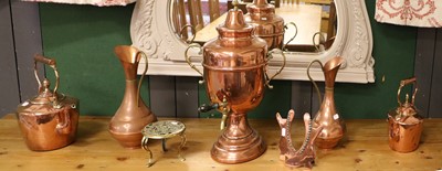 Lot 1078 - A Victorian Copper and Brass Tea Urn, two...