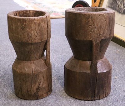 Lot 1099 - Two African Hardwood Carved Mortars, largest 42cm