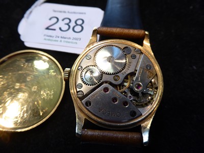 Lot 238 - A 9 Carat Gold Omega Wristwatch, 1941, case...