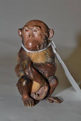 Lot 423 - A Franz Bergman cold painted bronze anthropomorphic model of an ape, signed 'B' to base, 6cm high