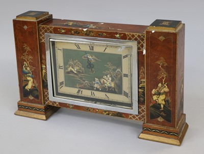 Lot 441 - A Japanned Mantel Timepiece, the case...