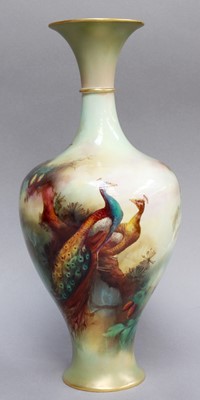 Lot 244 - A Royal Worcester Vase, painted with peacocks,...