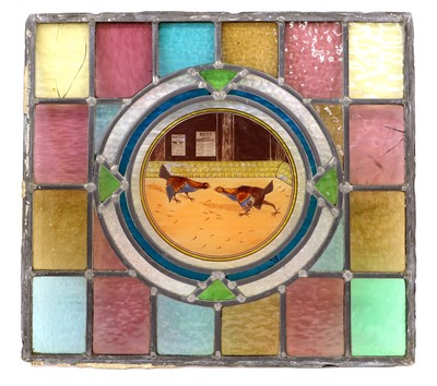 Lot 540 - A Pair of Leaded Stained Glass Cockfighting...