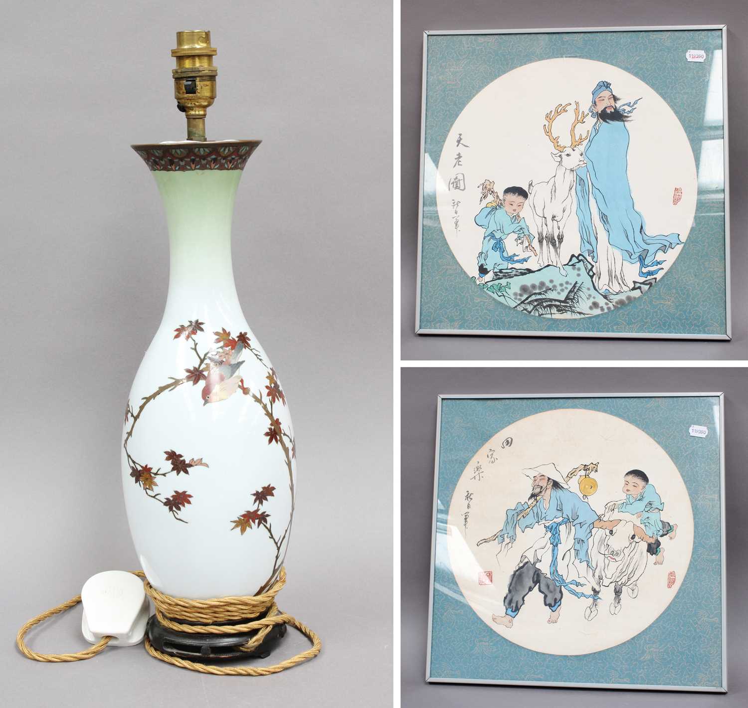Lot 195 - A Japanese Cloisonne Lamp Base; together with...