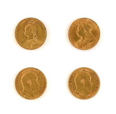 Lot 146 - 3 Gold Sovereigns and a Half Sovereign,...