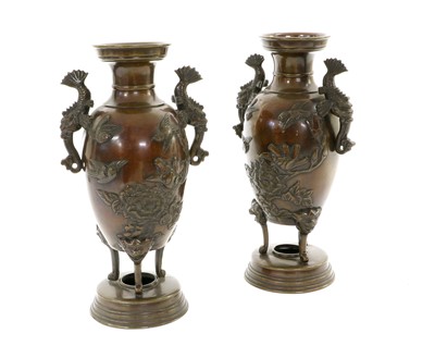Lot 119 - A Pair of Japanese Bronze Vases, Meiji period,...