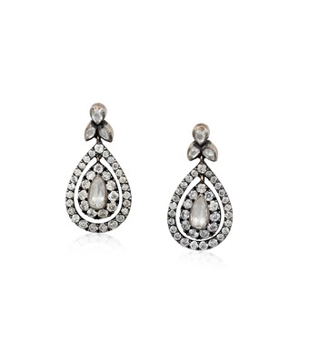 Lot 2202 - A Pair of Diamond Drop Earrings the rose cut...