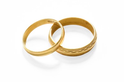 Lot 229 - Two 18 Carat Gold Band Rings, finger sizes P...