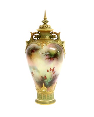 Lot 80 - A Royal Worcester Porcelain Twin-Handled Vase...