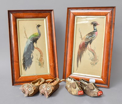 Lot 129 - A Pair of Featherwork and Watercolour Pictures,...