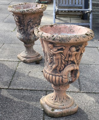 Lot 1244 - A Pair of Twin-handled Composition Urns,...