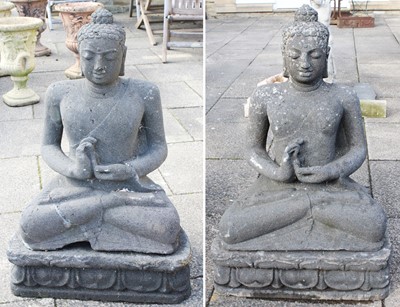 Lot 1246 - A Pair of Composition Seated Buddhas, on...