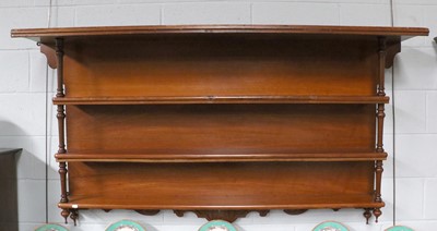 Lot 1084 - A Set of Mahogany Hanging Shelves, with turned...