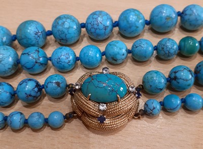 Lot 2079 - A Turquoise, Sapphire and White Stone Necklace...