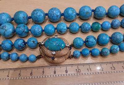Lot 2079 - A Turquoise, Sapphire and White Stone Necklace...