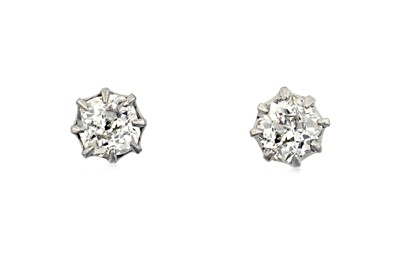 Lot 2090 - A Pair of Diamond Solitaire Earrings the old...