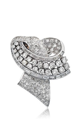 Lot 2225 - A Diamond Clip the ribbon motif set throughout...