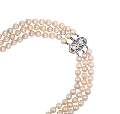 Lot 2095 - A Triple Row Cultured Pearl Choker, with A...