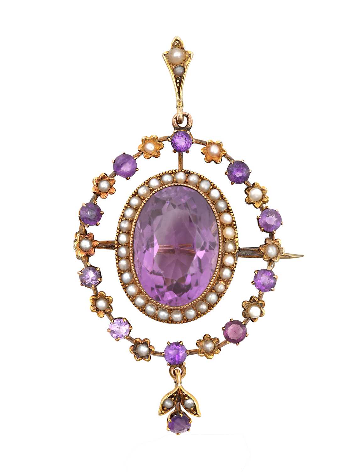 Lot 2149 - An Early 20th Century Amethyst and Split Pearl...