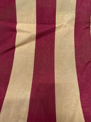 Lot 240 - A Pair of Gold and Red Striped Lined Curtains,...