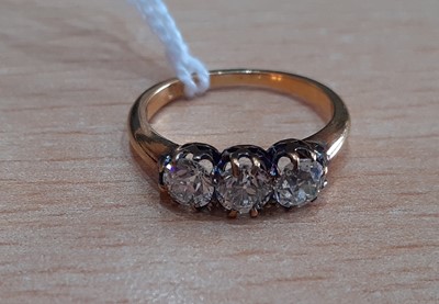 Lot 2152 - A Diamond Three Stone Ring the old cut...