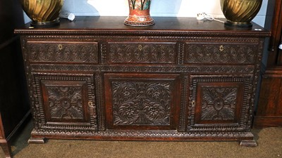 Lot 1151 - A Victorian Oak Dresser Base, the three...