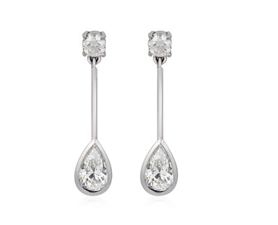 Lot 2212 - A Pair of 18 Carat White Gold Diamond Drop...