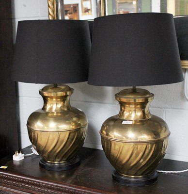 Lot 1153 - A Pair of Indian Brass Based Table Lamps, 66cm...