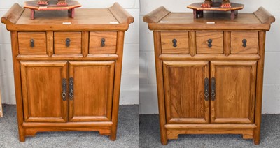 Lot 1101 - Pair of Chinese style Elm cabinets 63cm by...