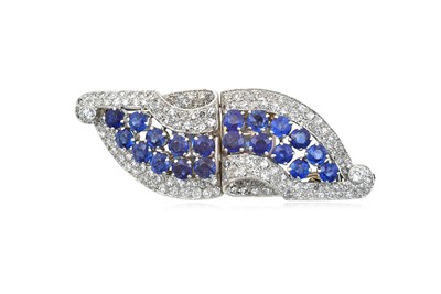 Lot 2230 - A Sapphire and Diamond Double Clip Brooch,...