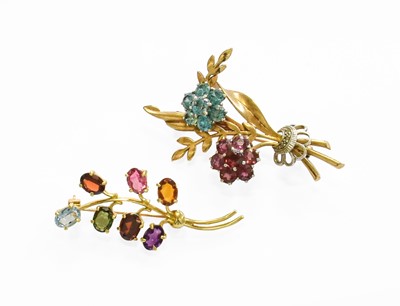 Lot 230 - A 9 Carat Gold Floral Multi-Gem Set Spray...