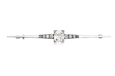 Lot 2208 - A Diamond Brooch the central cushion cut...