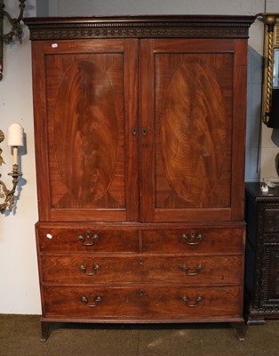 Lot 1154 - A George III Mahogany Linen Press, decorated...