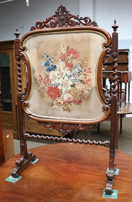 Lot 1214 - A Victorian Rosewood Firescreen, with a...