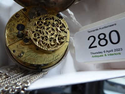 Lot 280 - A Silver Verge Pair Cased Pocket Watch,...