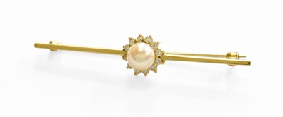 Lot 223 - An 18 Carat Gold Cultured Pearl and Diamond...