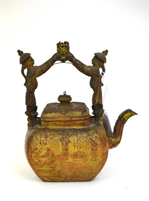 Lot 127 - A Gilt Metal Mounted Red Stoneware Tea Kettle and Cover, possibly Dutch, early 18th century,...