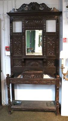 Lot 1155 - A Victorian Carved Oak Hallstand, with swan...