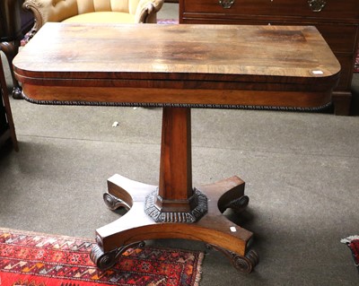 Lot 1182 - A William IV Rosewood Fold Over Card Table,...