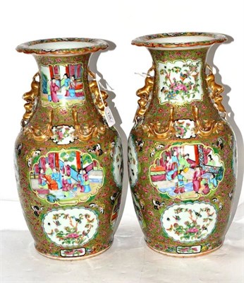 Lot 128 - A Pair of Cantonese Porcelain Baluster Vases, mid 19th century, with flared  necks, the...