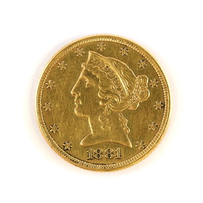 Lot 310 - USA, 5 Dollars 1881, (.900 gold, 21.5mm,...