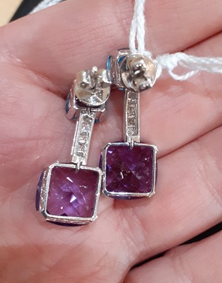 Lot 2024 - A Pair of Blue Topaz, Amethyst and Diamond...