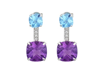 Lot 2024 - A Pair of Blue Topaz, Amethyst and Diamond...