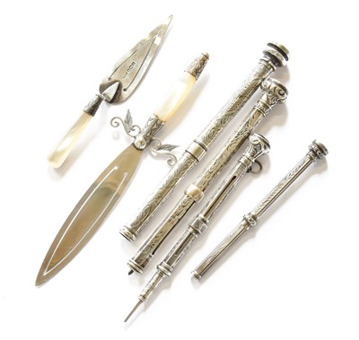 Lot 139 - Four Silver or Silver Plate Propelling Pencils...