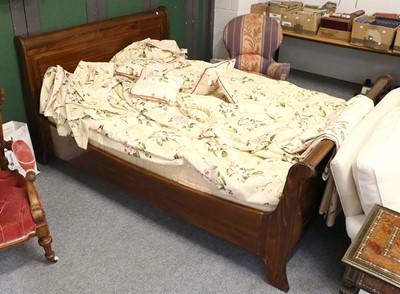 Lot 1360 - A Pine Double Sleigh Bed, with sprung slumber...