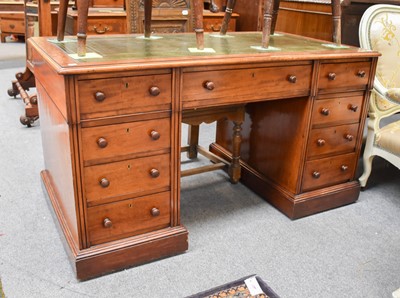 Lot 1245 - A Victorian Twin Pedestal Desk, with green...