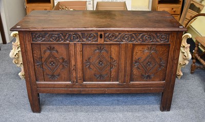 Lot 1258 - An 18th Century Oak Coffer, 130cm by 55cm by 76cm