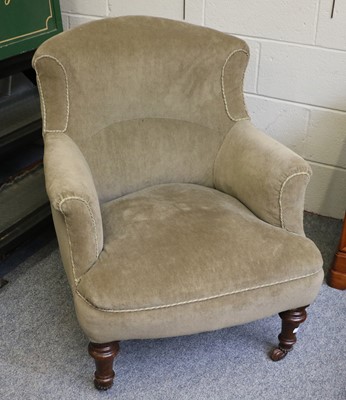 Lot 1139 - An Edwardian Tub Chair, upholstered in green...